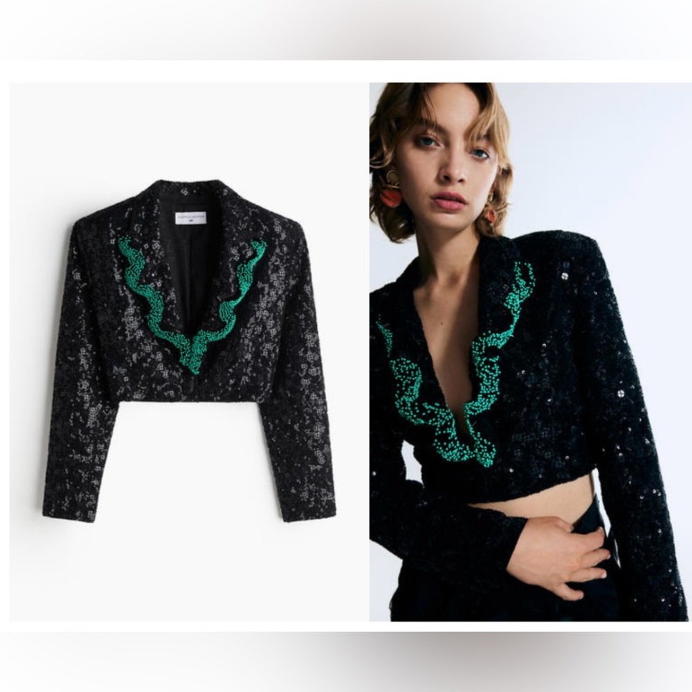 ANAMIKA KHANNA H&M CROPPED EMBELLISHED BLAZER XS